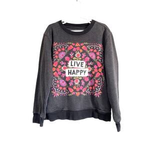 Natural Life Live Happy sweatshirt floral colorful pockets Girls Size 10-12